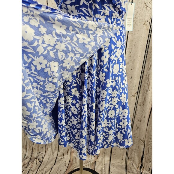 BF Women's Large Draper James RSVP Blue Futter Sleeve Tie Waist Wrap Dress NWT - Picture 3 of 11